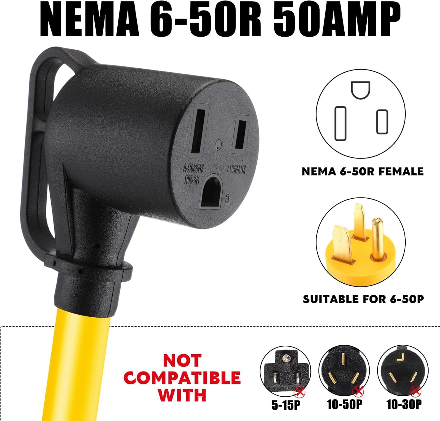 20Amp to 50Amp Welder Adapter Cord, Compatible with NEMA L14-20P Male to 6-50R F
