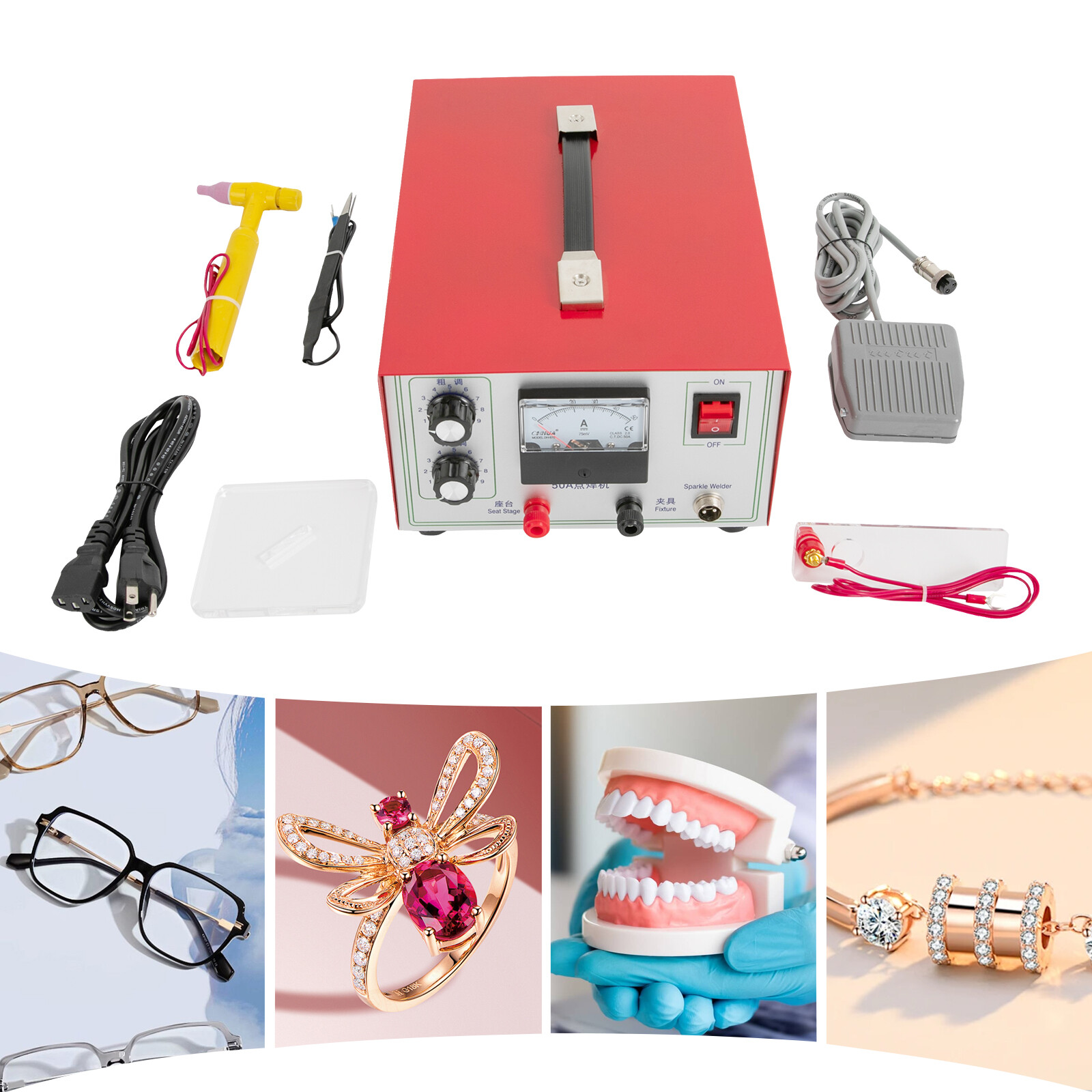 50A Jewelry Spot Welding Machine Handheld Pulse Sparkle Spot Welder Gold Silver