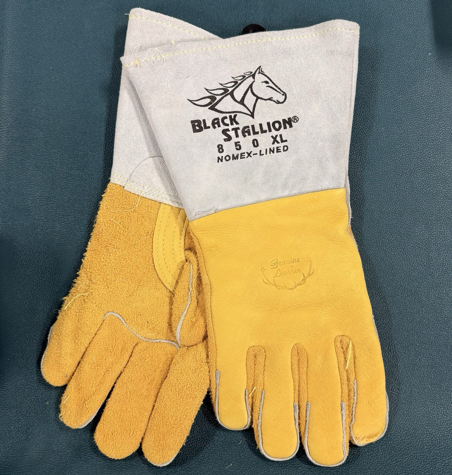 New Black Stallion 850 Nomex-Lined Leather Welding Gloves XL Gauntlet Pair
