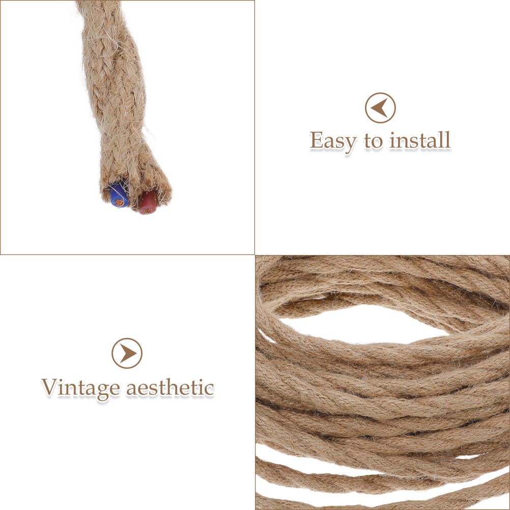 Retro Hemp Rope Power Cord Lamp Twisted Wire Farmhouse Cable Electric