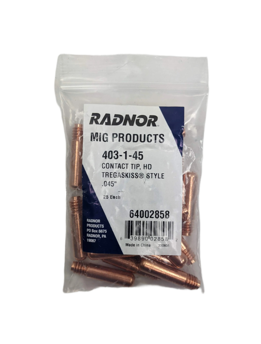 25 Pack – Radnor .045 Tregaskiss HD Contact Tip 64002858 (403-1-45) – New – QQ4