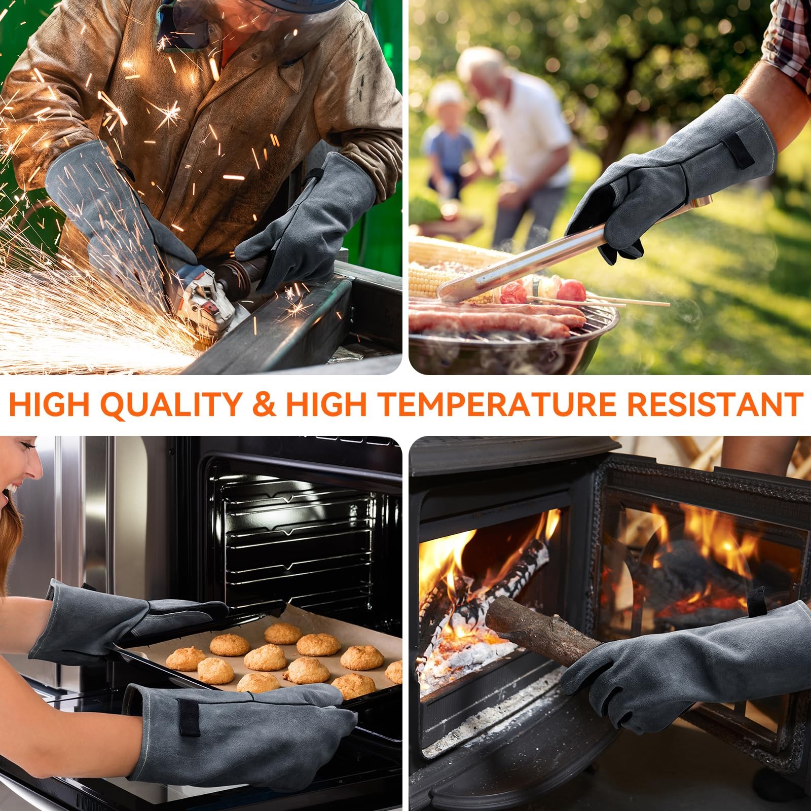 OZERO Welding Gloves for Men, 2 Count (Pack of 1), Black-gray (14-inch)