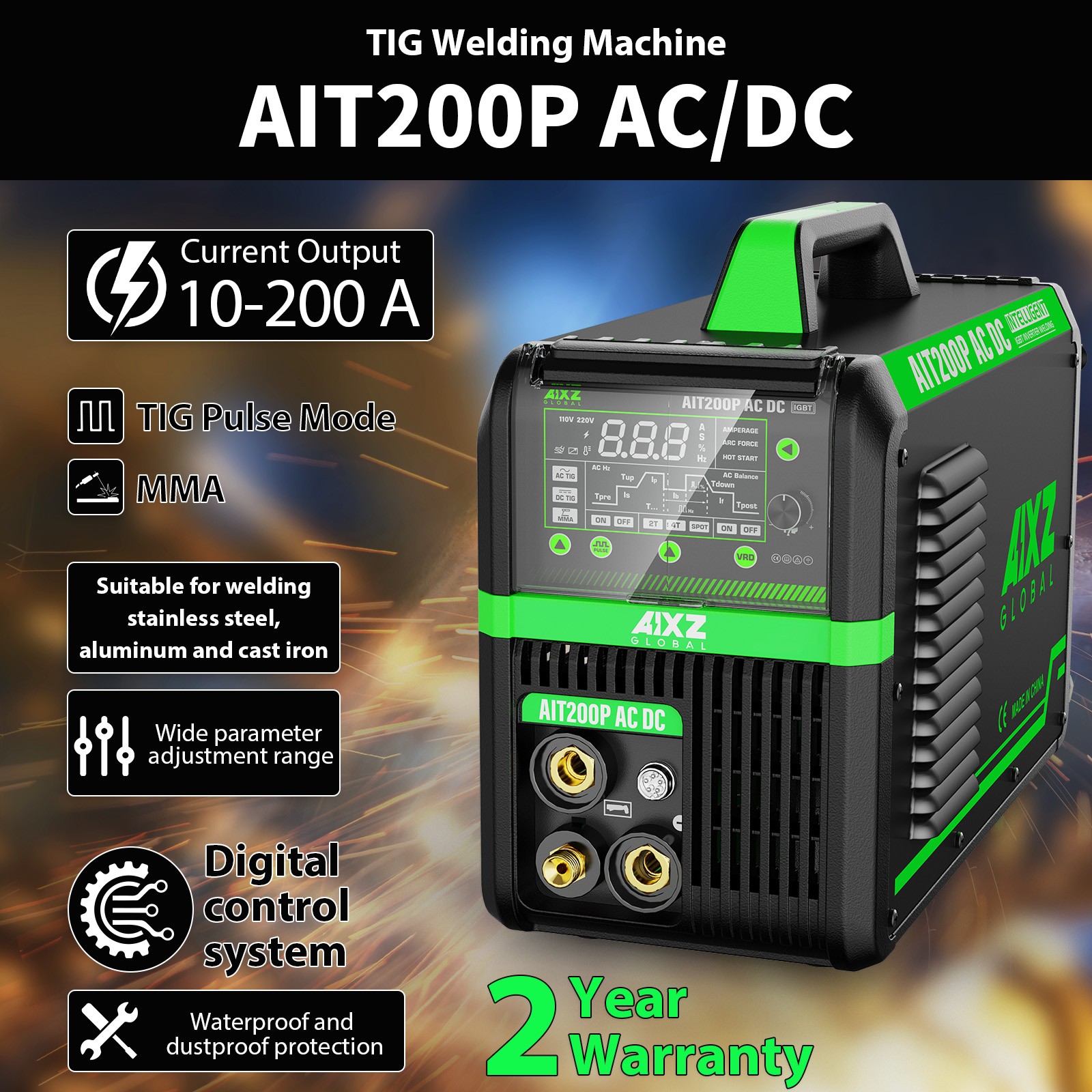 AIXZ 200A Aluminium AC DC 5IN1 TIG Welder Pulse Spot HF TIG/MMA Welding Machine
