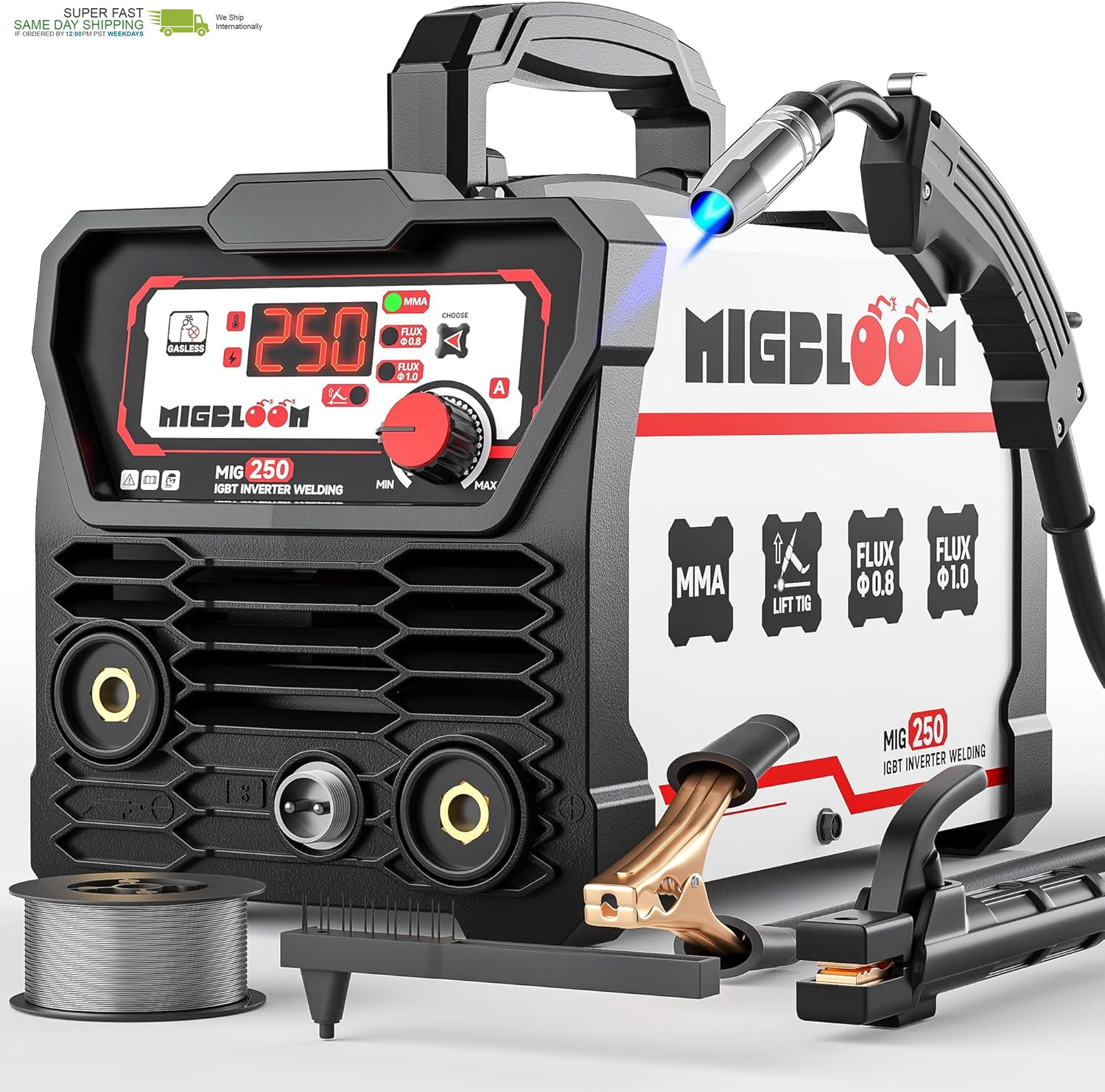 250A Mig Welder,Gasless 110V FLUX Mig/Arc/Lift TIG Welding Machine,3 in 1 Mig We