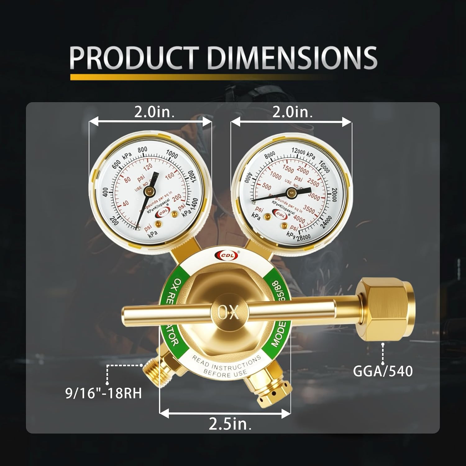 LX65 Medium Duty Oxygen Regulator CGA540,Forged Brass | Large Tank Gauge Cutting