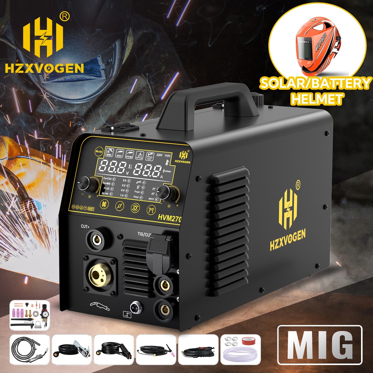 HZXVOGEN 5 IN 1 MIG TIG MMA CUT Plasma Cutter 220V Welder with Welding Helmet US