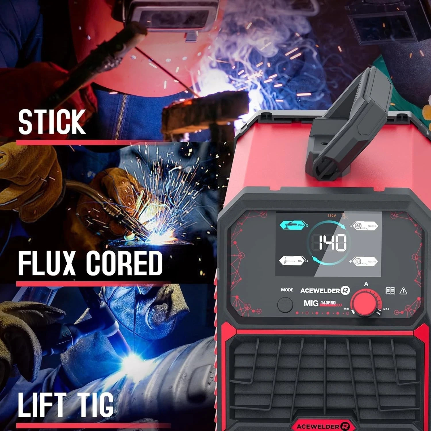 3 IN 1 Welder 140A Gasless Flux MIG/Lift Tig/Stick Welding Machine 110V Inverter