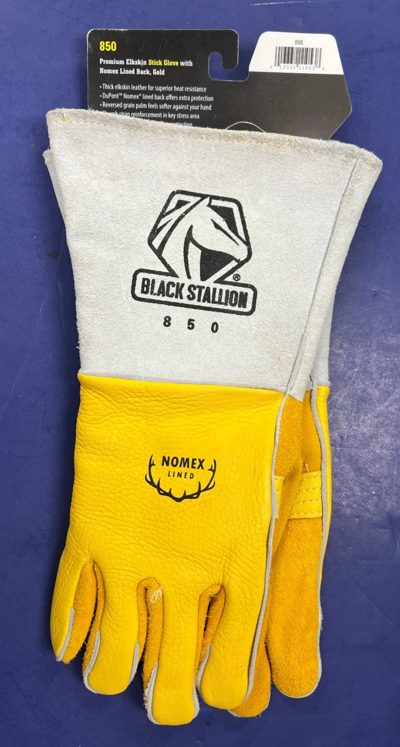 Black Stallion 850 Elkskin Stick Gloves with Nomex Lined Back, Large