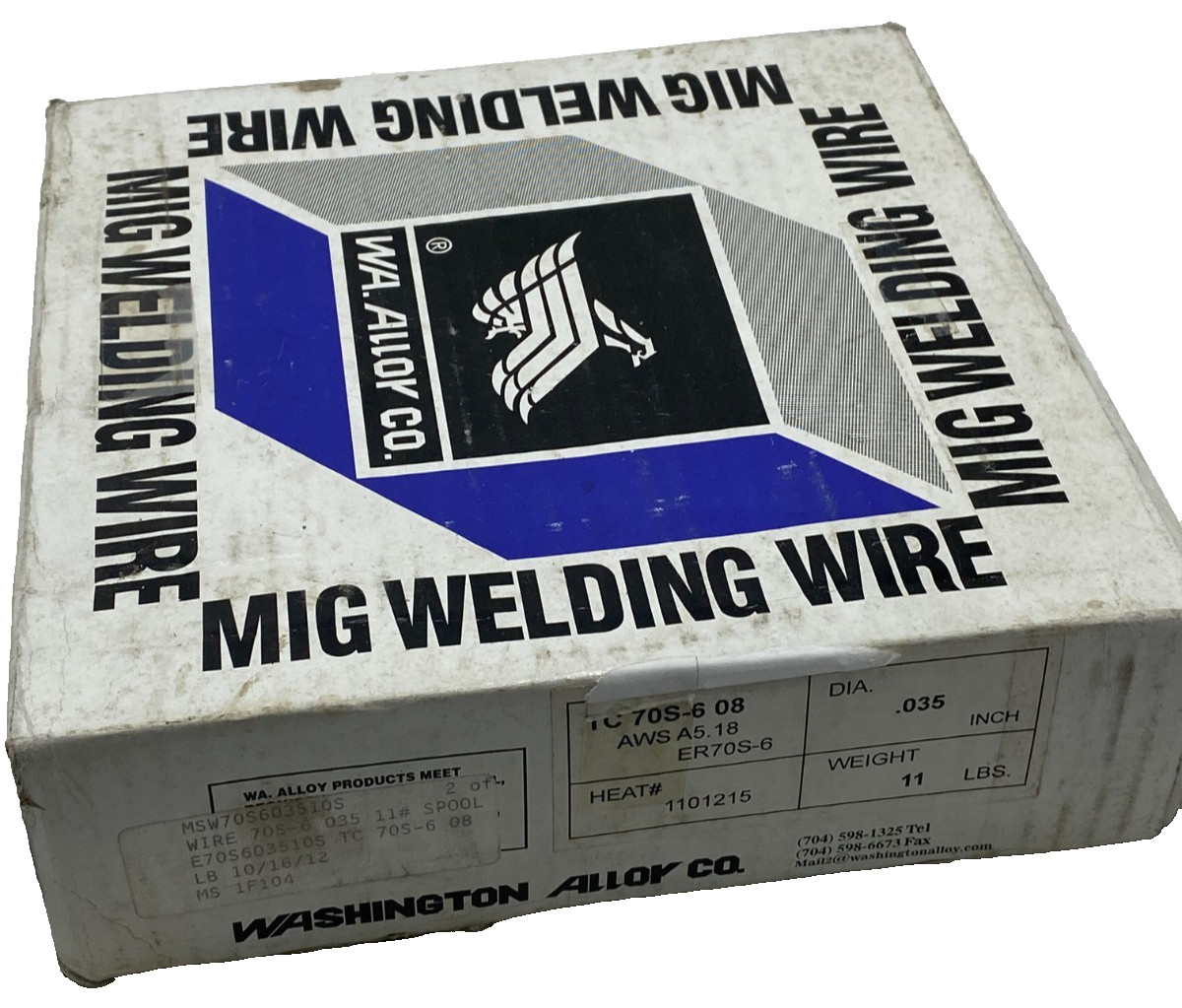WASHINGTON ALLOY ER70S-6 MIG WELDING WIRE TC 70S-6 08, AWS A5.18, .35″, 11LBS