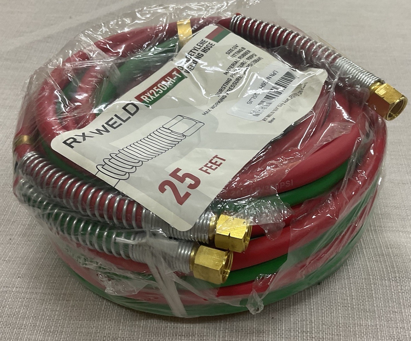 25 Ft 1/4″ Oxy Acetylene Twin Welding Hose Grade R 9/16″-18 B Fittings