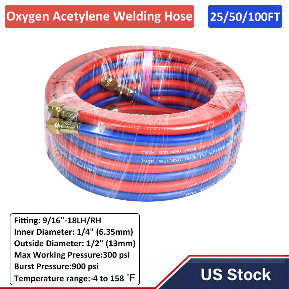 25/50/100 FT Oxygen Acetylene Hose 1/4 Inch Twin Welding Hose Cutting Torch Hose