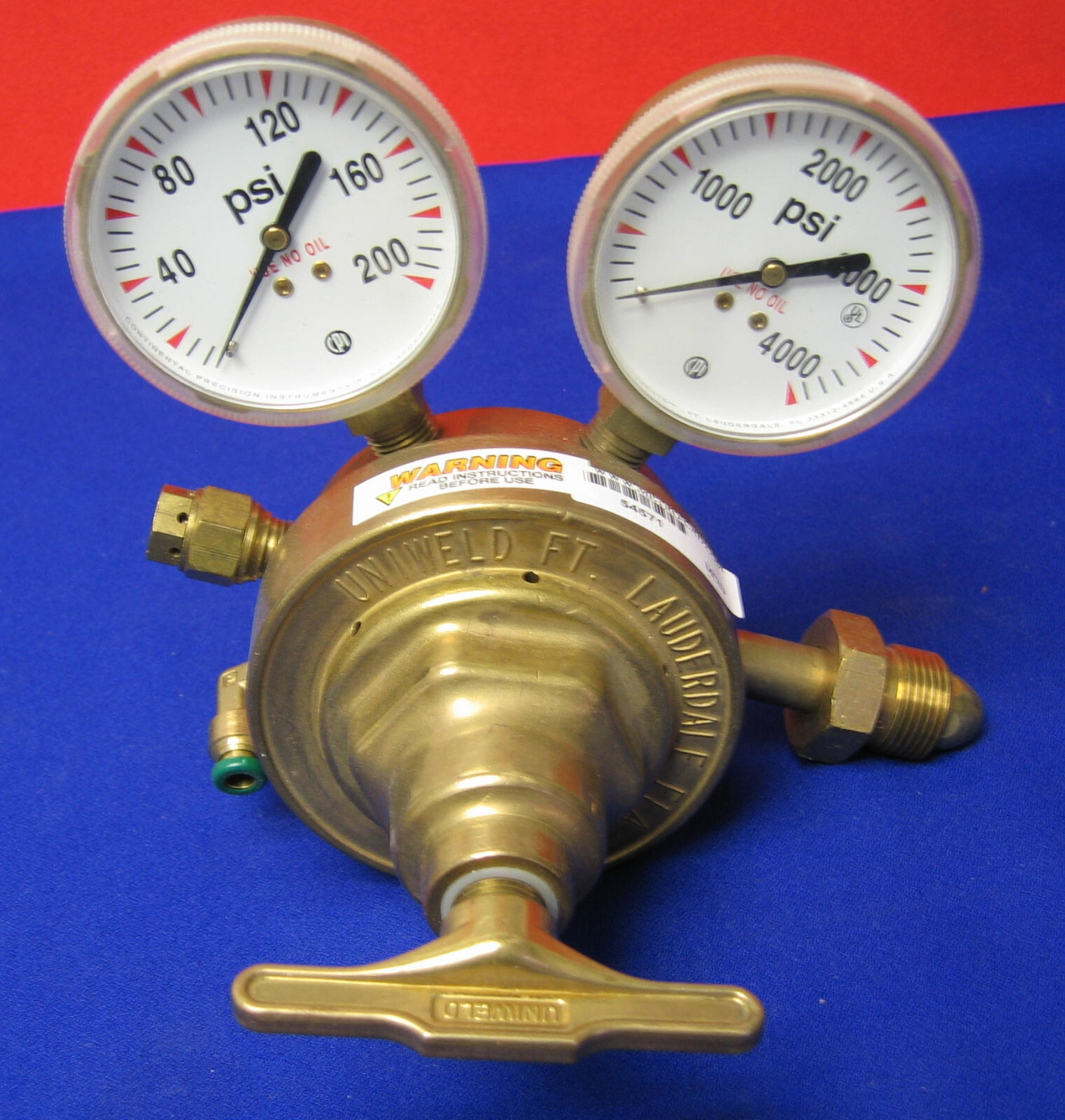 UNIWELD 592H COMPRESSED GAS REGULATOR A NITROGEN A269 W/ 2 CPI GAUGES