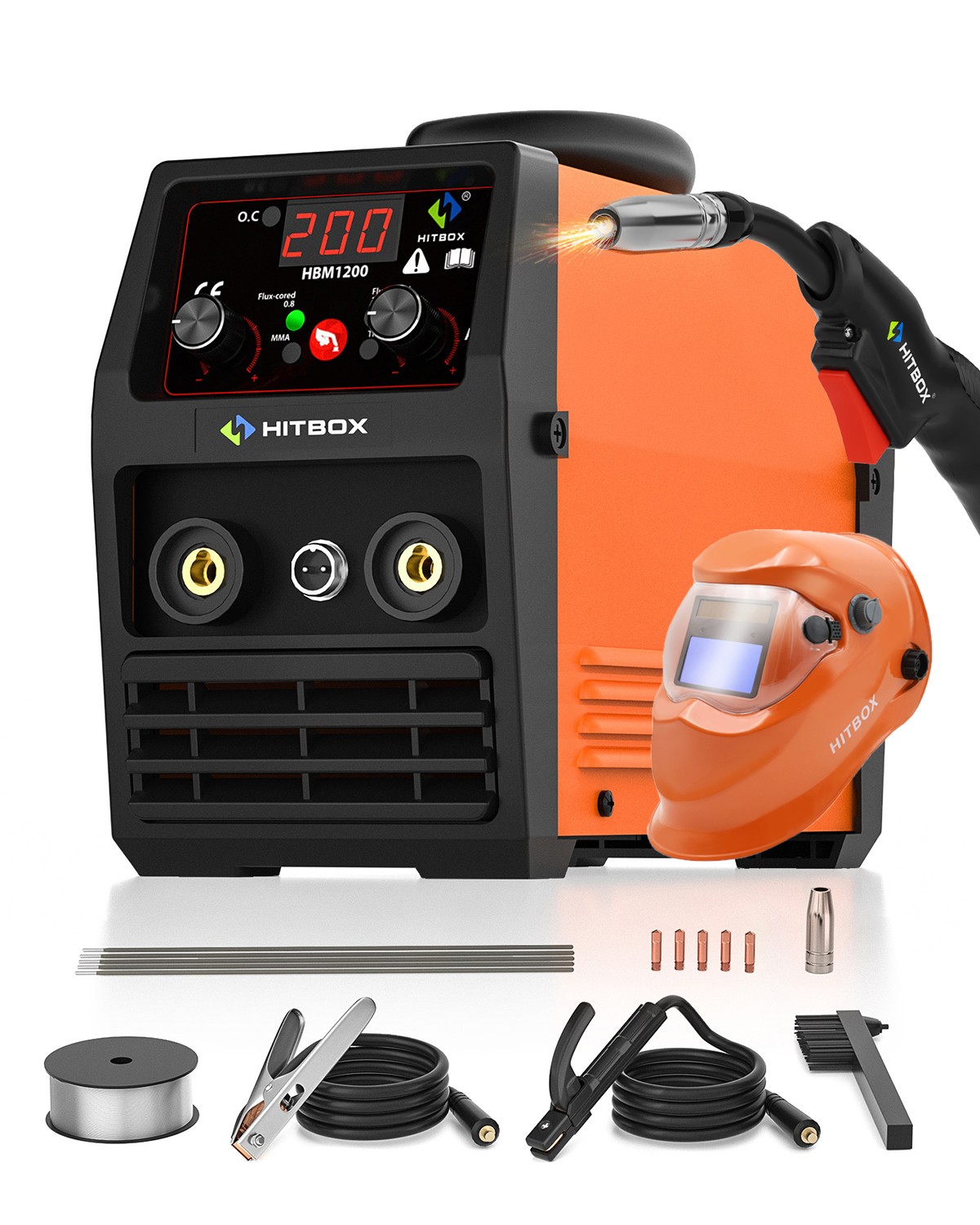 3 IN 1 MIG WELDER INVERTER 200AMP DC MMA GASLESS TIG ARC MIG 110V/220V w/HELMET