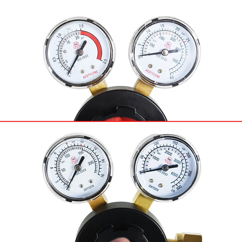 Dual Welding Gas Gauges Oxygen (CGA-540) and Acetylene (CGA-510) Regulat 2 Piece