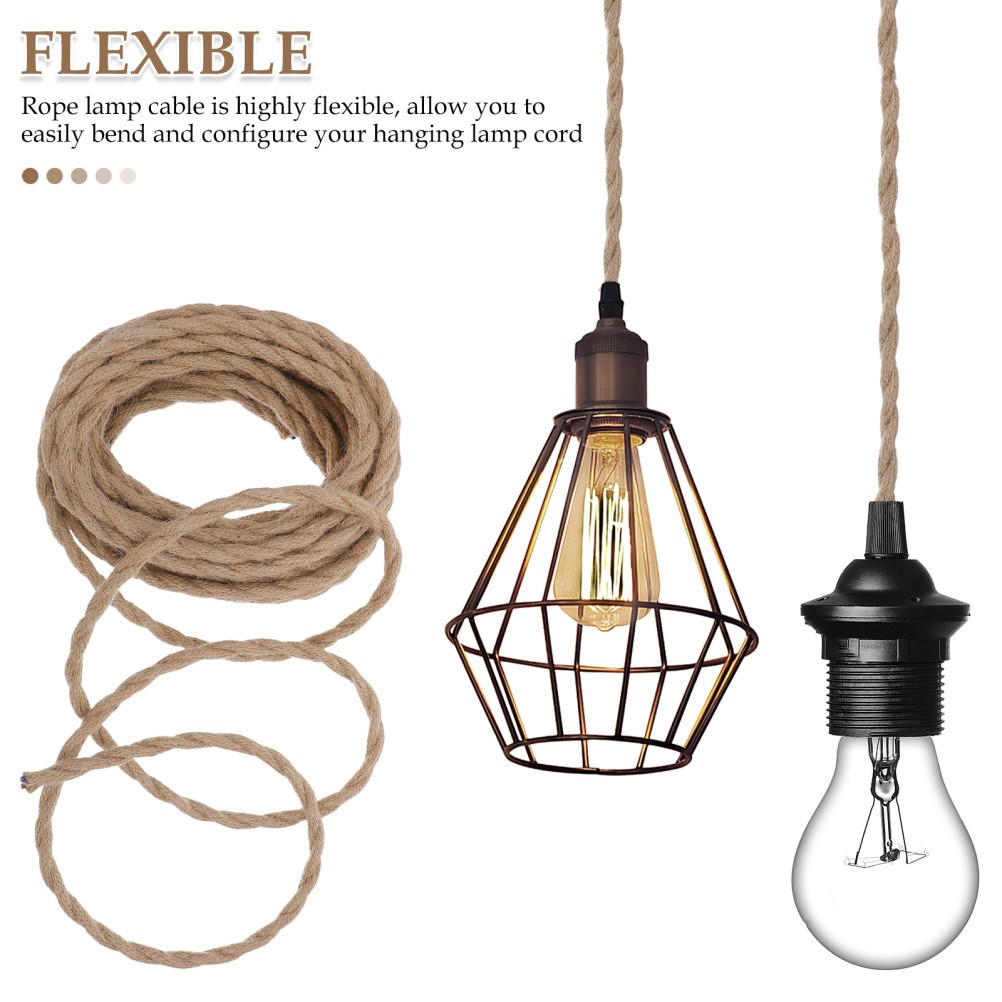 Retro Hemp Rope Power Cord Lamp Twisted Wire Farmhouse Cable Electric