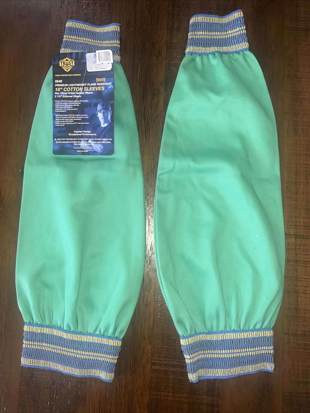 1 Pair Trust Pro 5545 Green 18″ FR Premium Cotton Welding Sleeves w/Elastic Ends