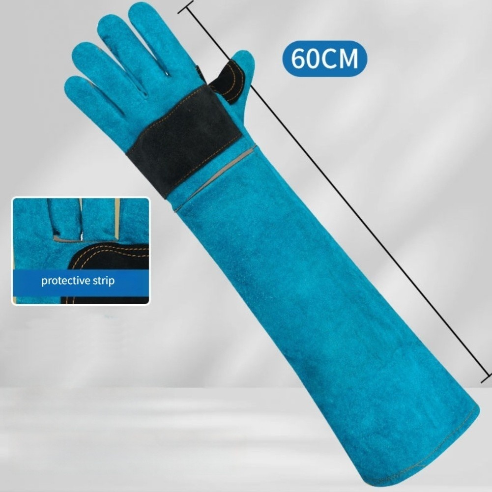 Pet Training Protection Gloves Cowhide Leather 60cm Extended Length for Safety
