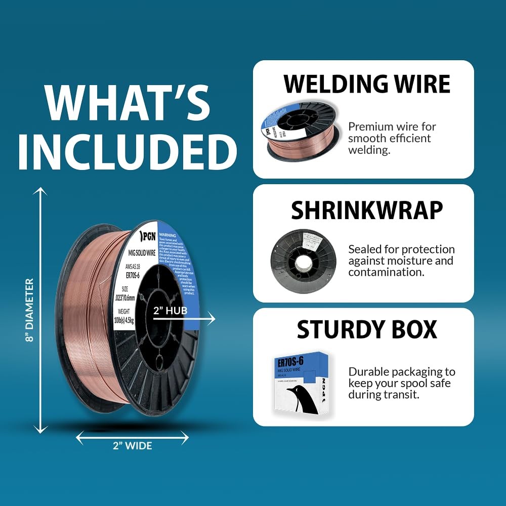 PGN Solid MIG Welding Wire – ER70S-6 .023 Inch – 10 Pound Spool – Mild Steel MIG
