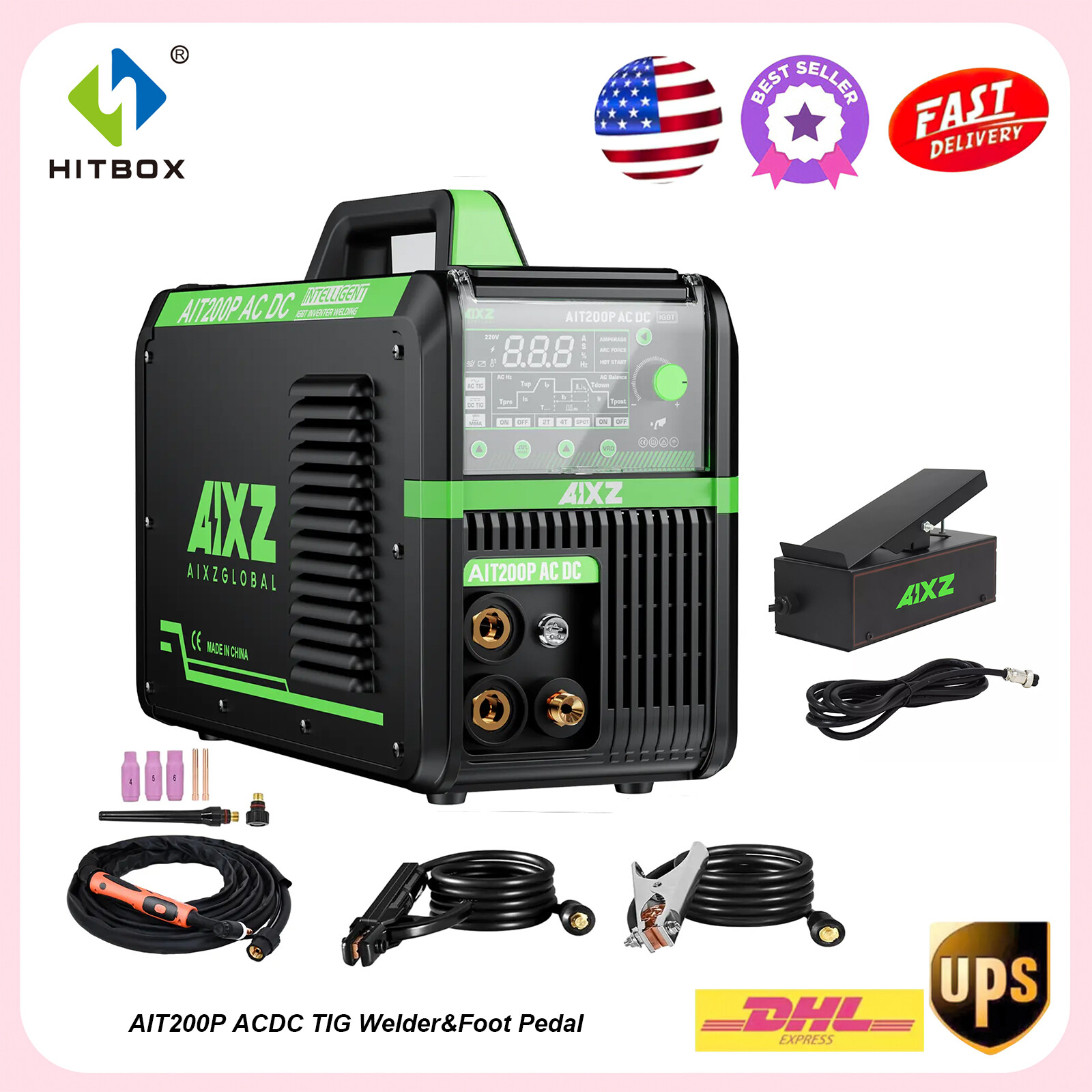 200A Alu AC DC TIG Welder &Foot Pedal Stick Pulse TIG Welding Machine 110V/220V