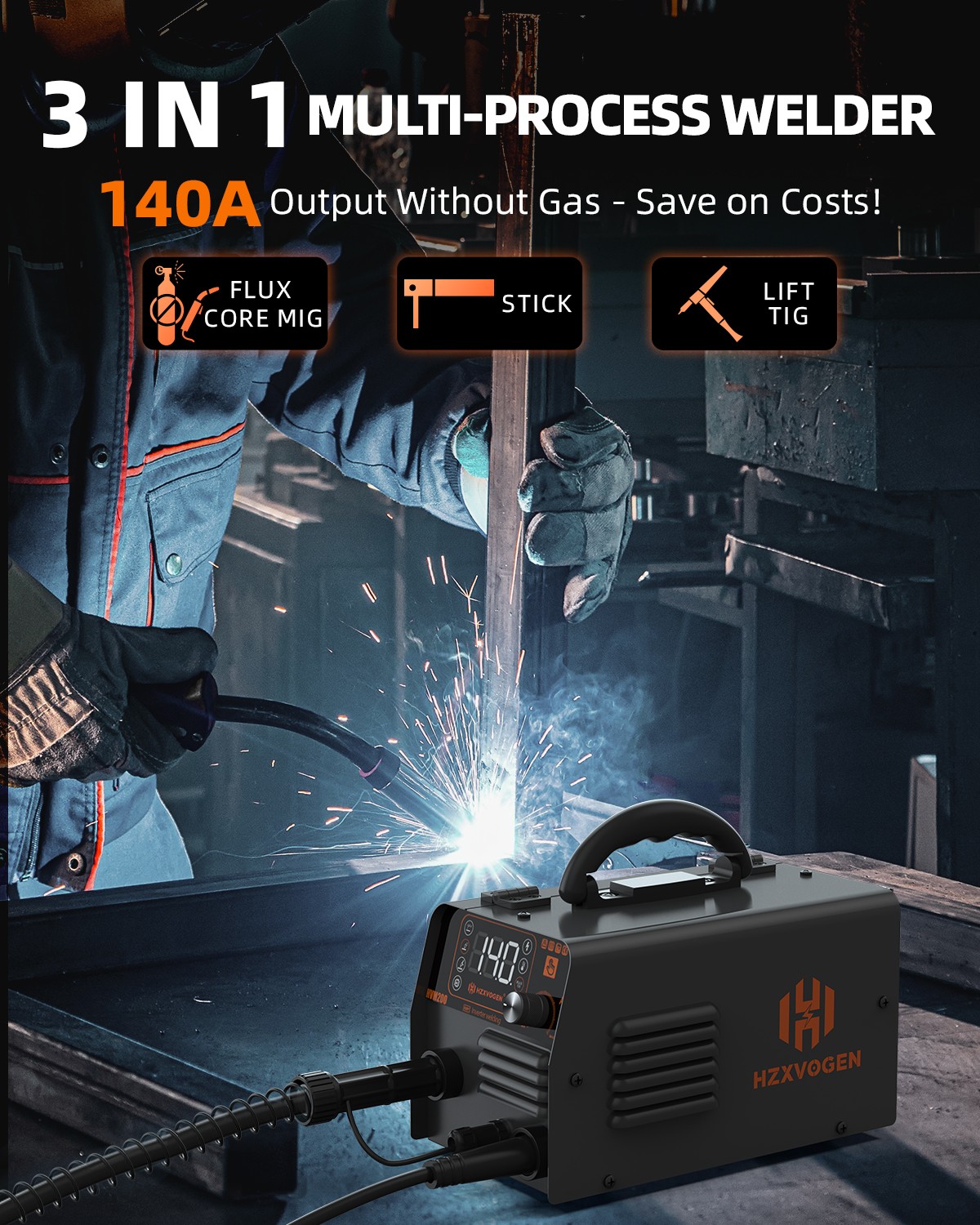 120A Gasless MIG/Lift TIG/Stick Welder with TIG Torch,110V 3in1 IGBT Inverter