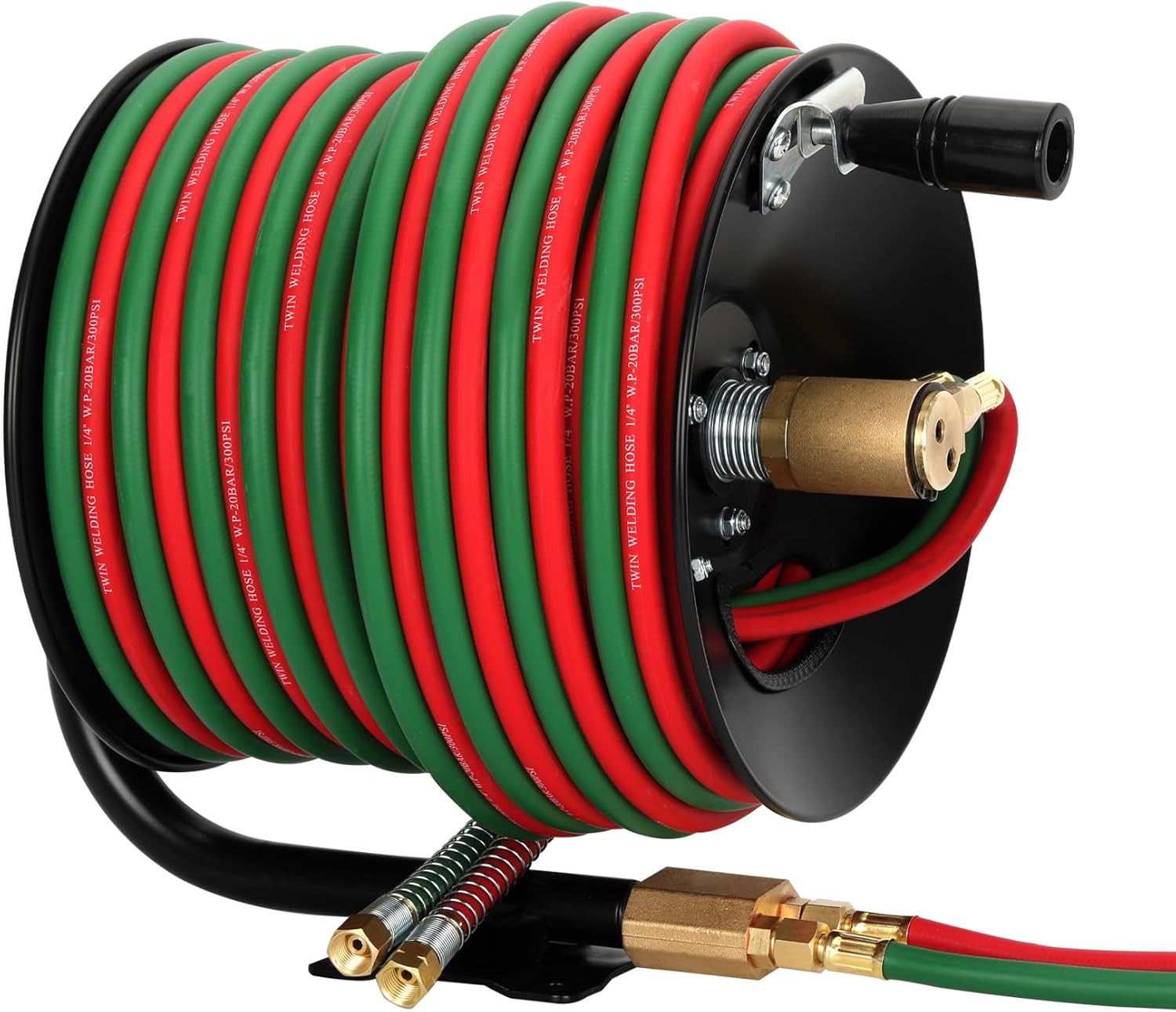 Manual Twin Welding Hose Reel Set, 1/4″ ID 100Ft Oxygen Acetylene Hose (Max 300