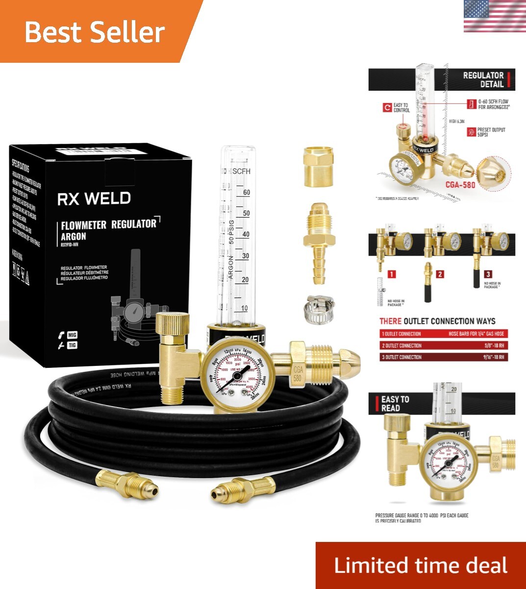 All-in-One Gas Regulator with Hose for Accurate MIG and TIG Gas Flow Control