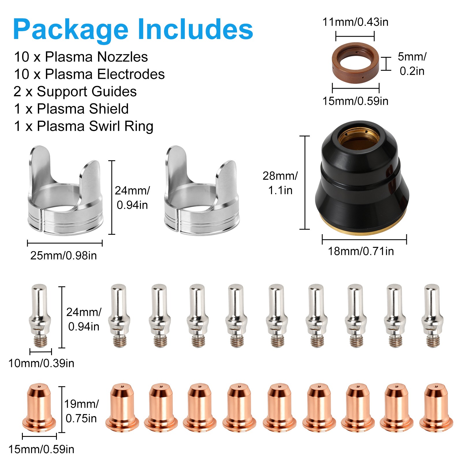 24× IPT40 Plasma Cutting Torch Consumables Electrode Tips for YESWELDER CUT-65DS