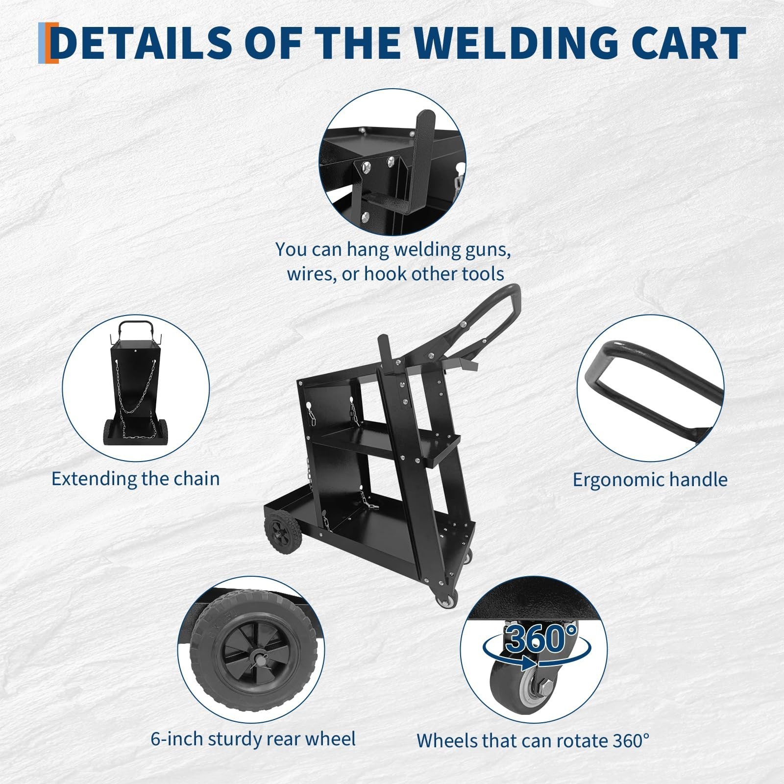 Welding Cart Heavy Duty 3-Tier Welding Cart for MIG TIG Welders & Plasma Cutters