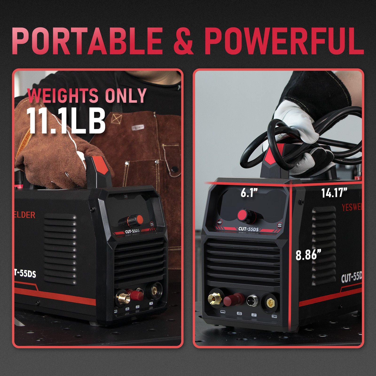 YESWELDER CUT-55DS: Helmet+Gloves+ETL, 55A Plasma Cutter 110V/220V
