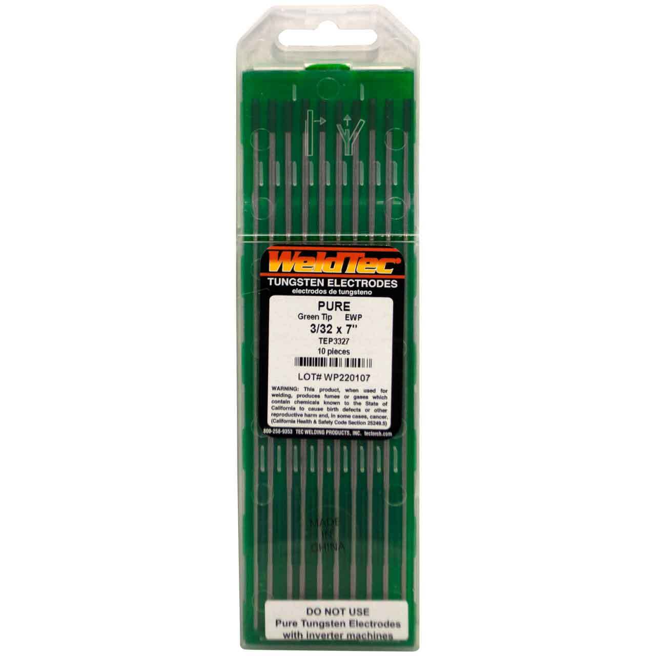 Weldtec TEP3327 Pure, EWP Electrode, 3/32″ x 7″, 10 pack