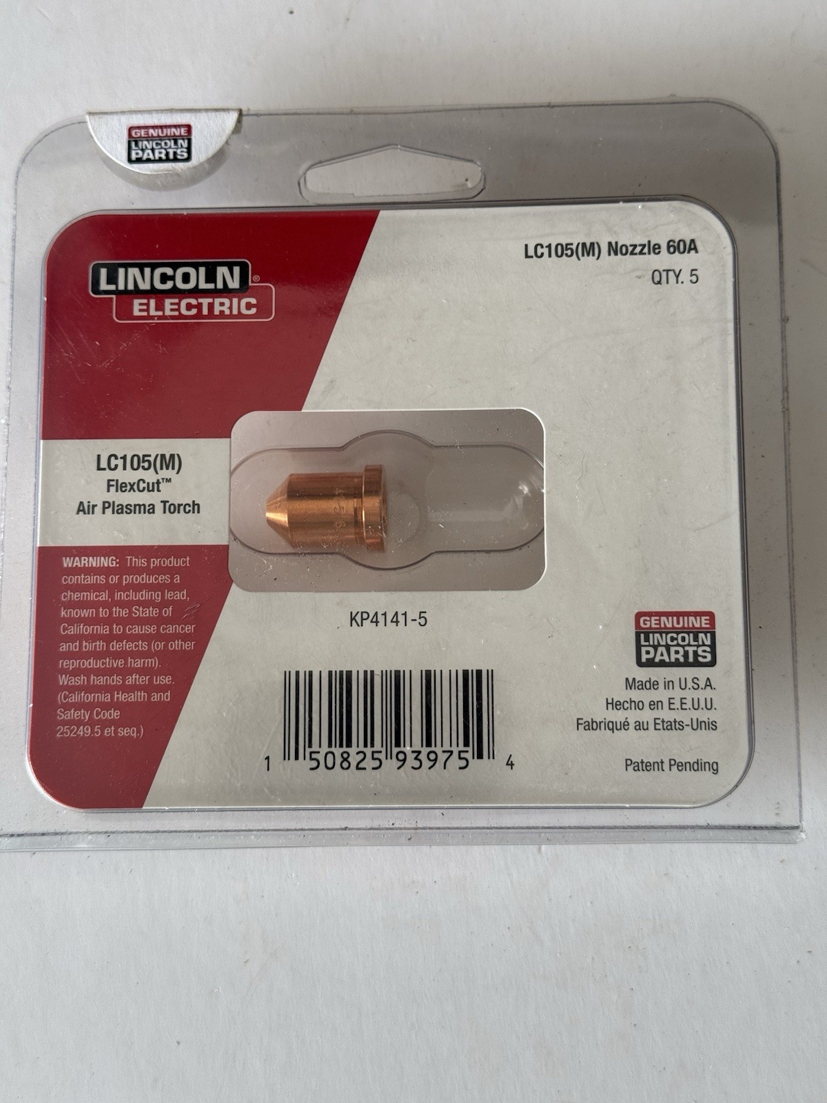 Lincoln Electric LC105(M) -60 Amp Nozzles 5 Pack KP4141-5. Air Plasma Torch