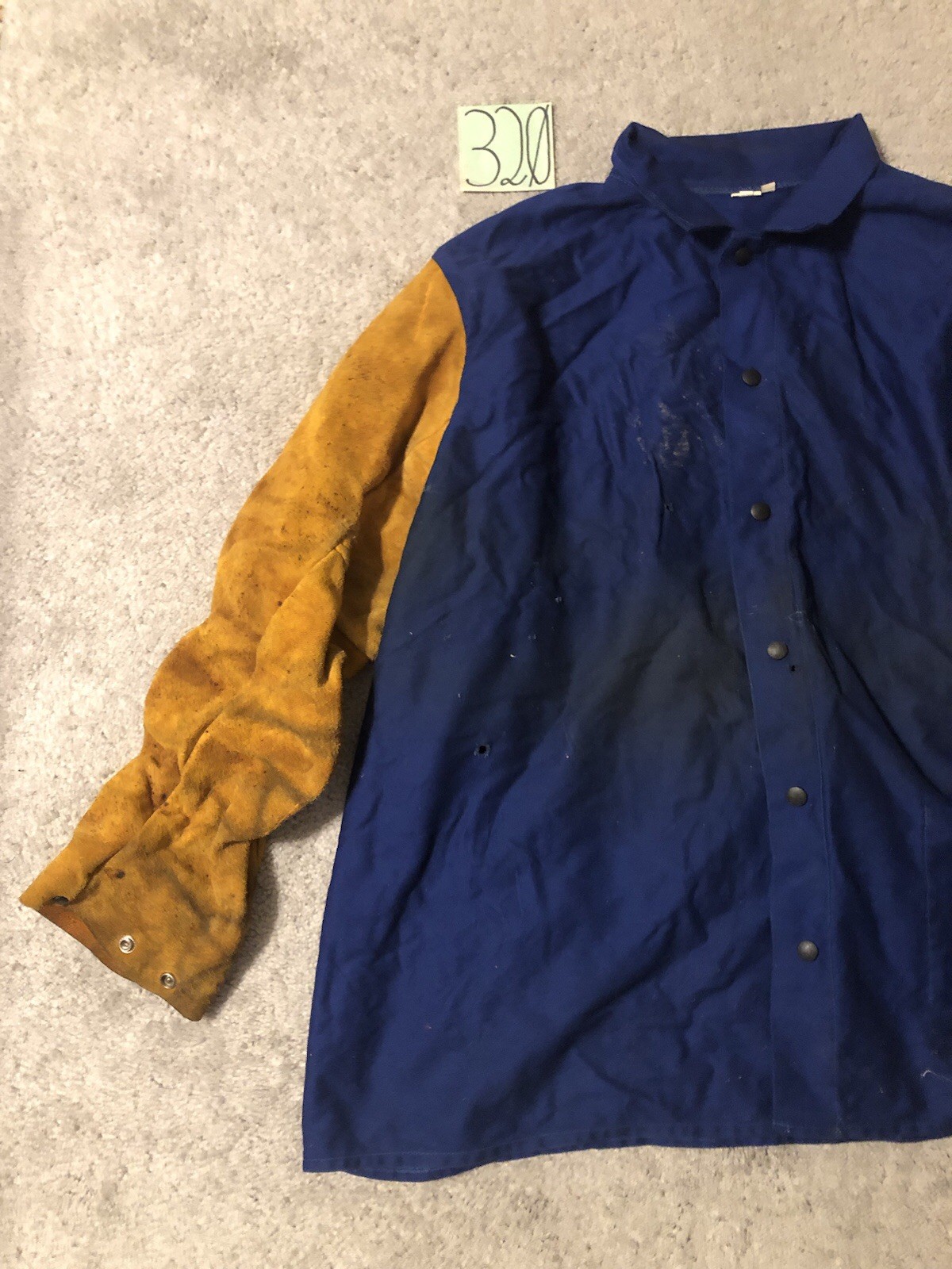 Weldas Distress Welding Jacket Size XXXXL 4XL Blue Tan Leather Sleeve Protective