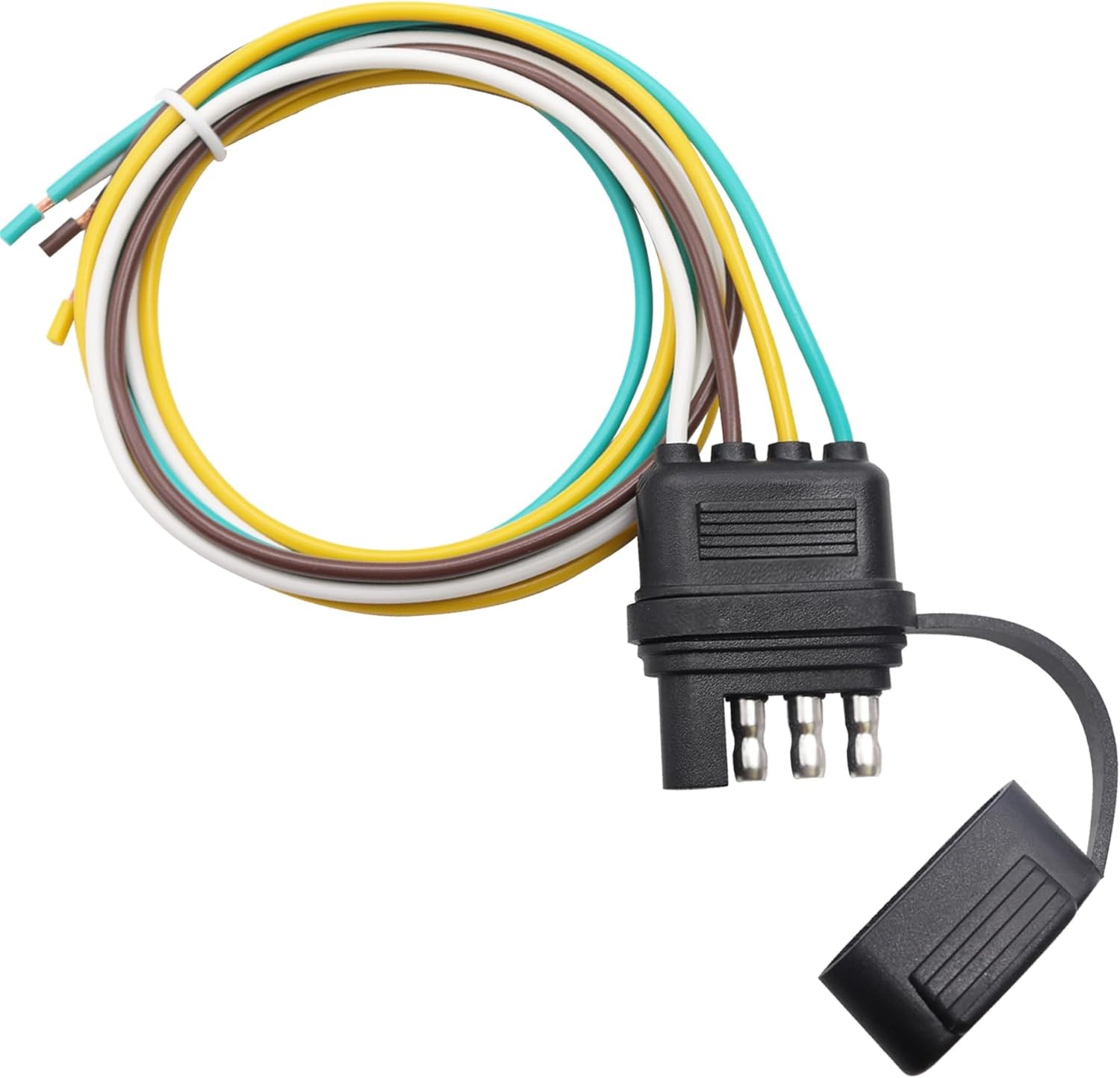 25 Inch 4-Way 4 Prong Trailer Wiring Harness Plug Male End Replacement Connector