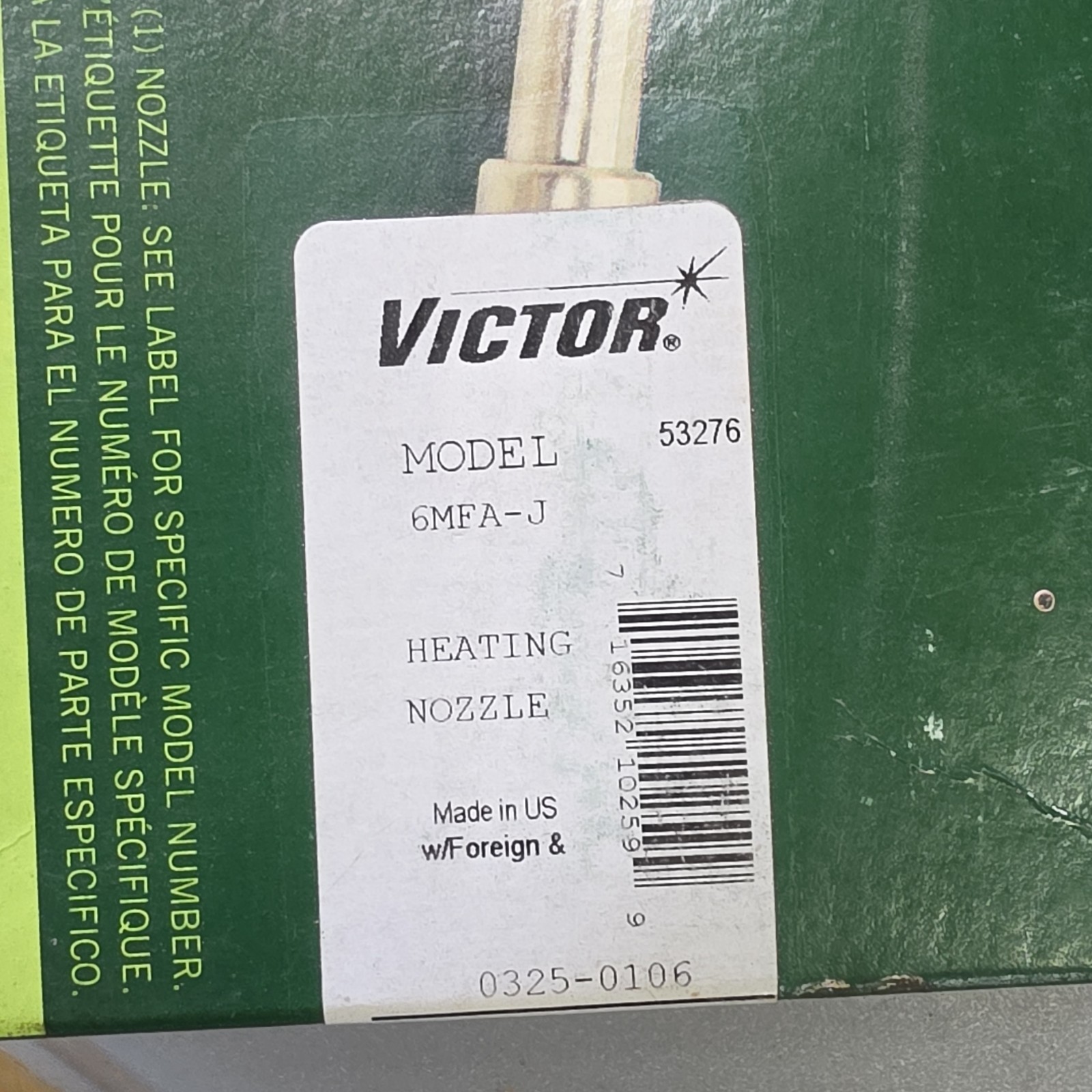 Victor Heating Nozzle Torch Tip 6MFA-J Model 0325-0106 Made in US