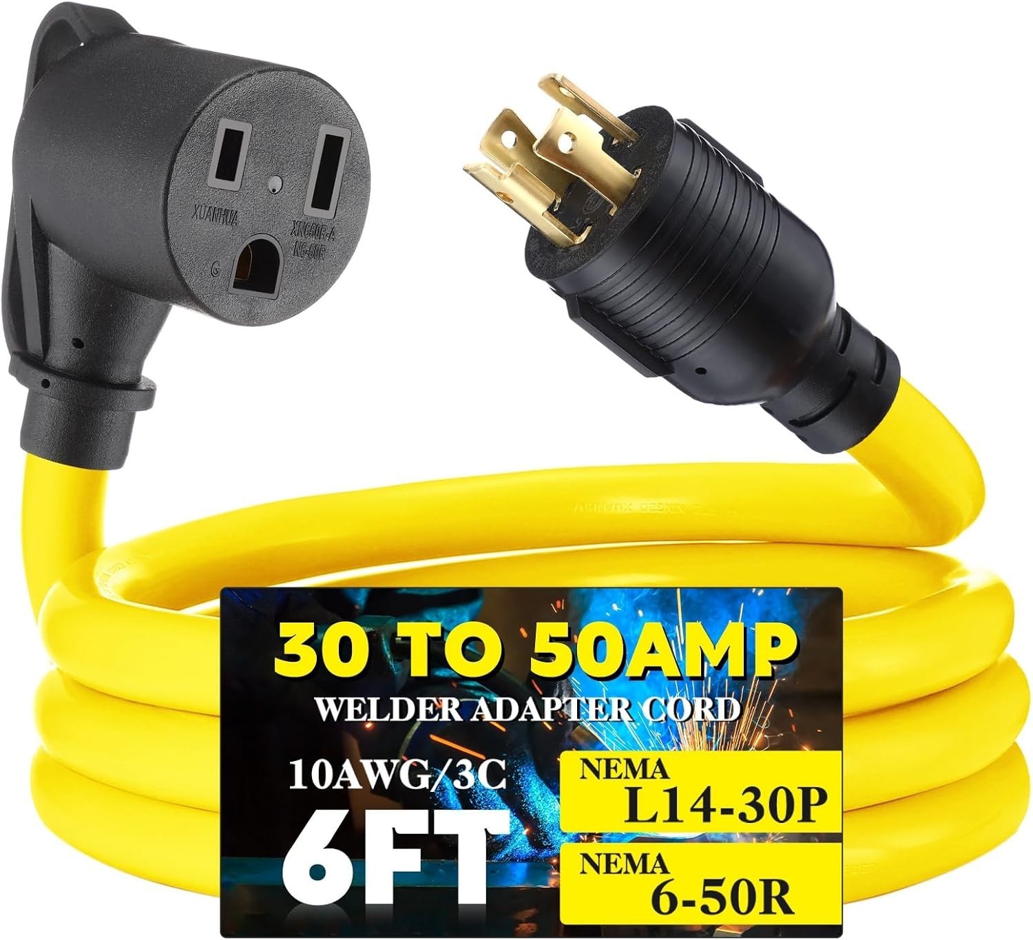6ft NEMA L14-30P Male to 6-50R Female Power Adapter for Welding Equipment