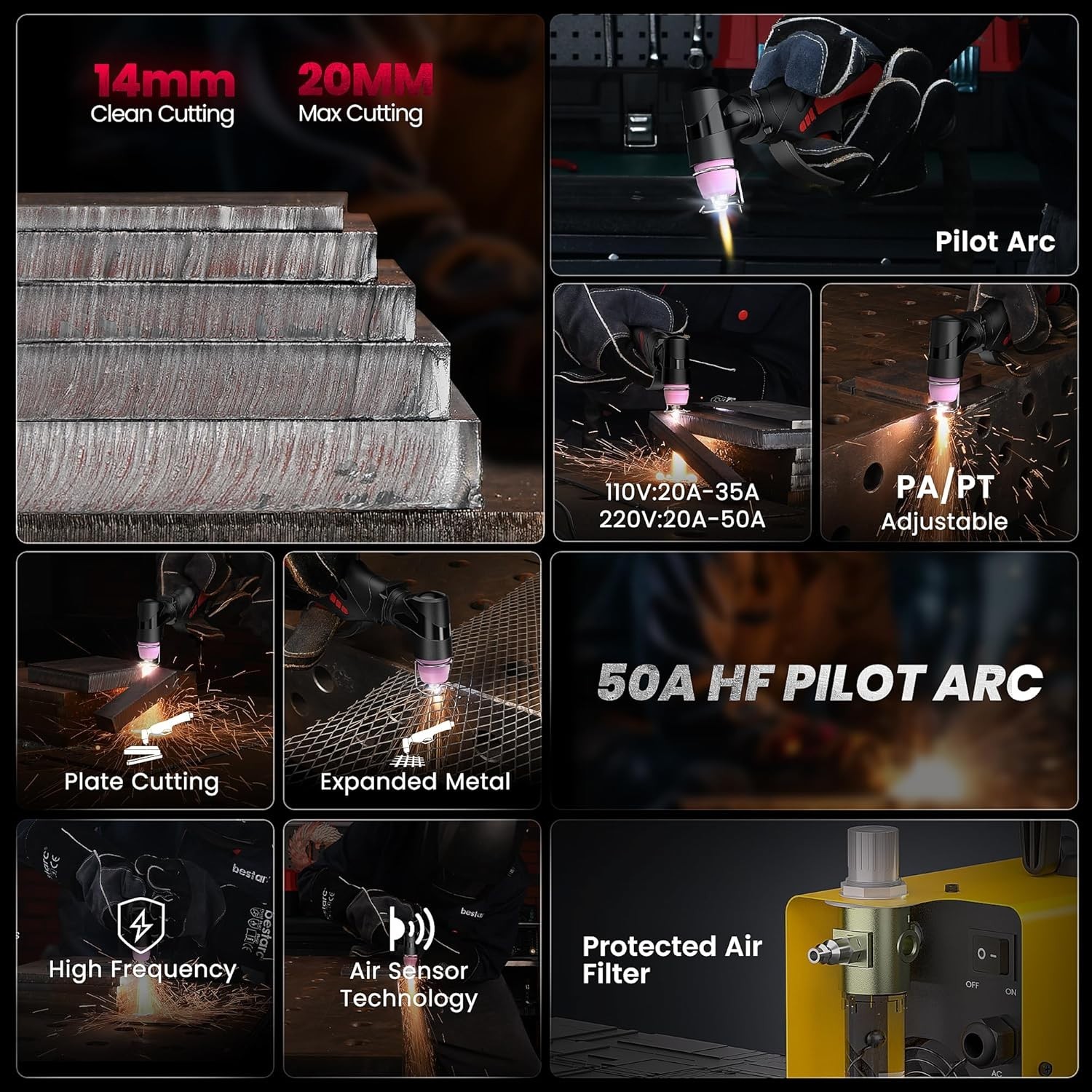 Pilot Arc Plasma Cutter, [LED Display][Air Sensor] 50A Plasma Cutter Machine …