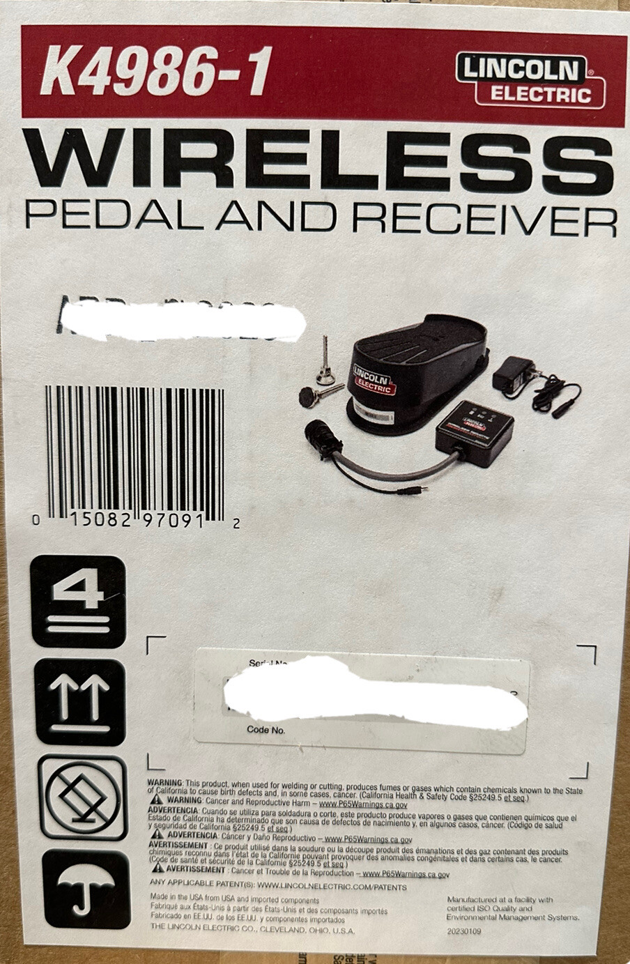 Open Box New. Lincoln Electric K4986-1 Wireless Pedal for TIG Welding.