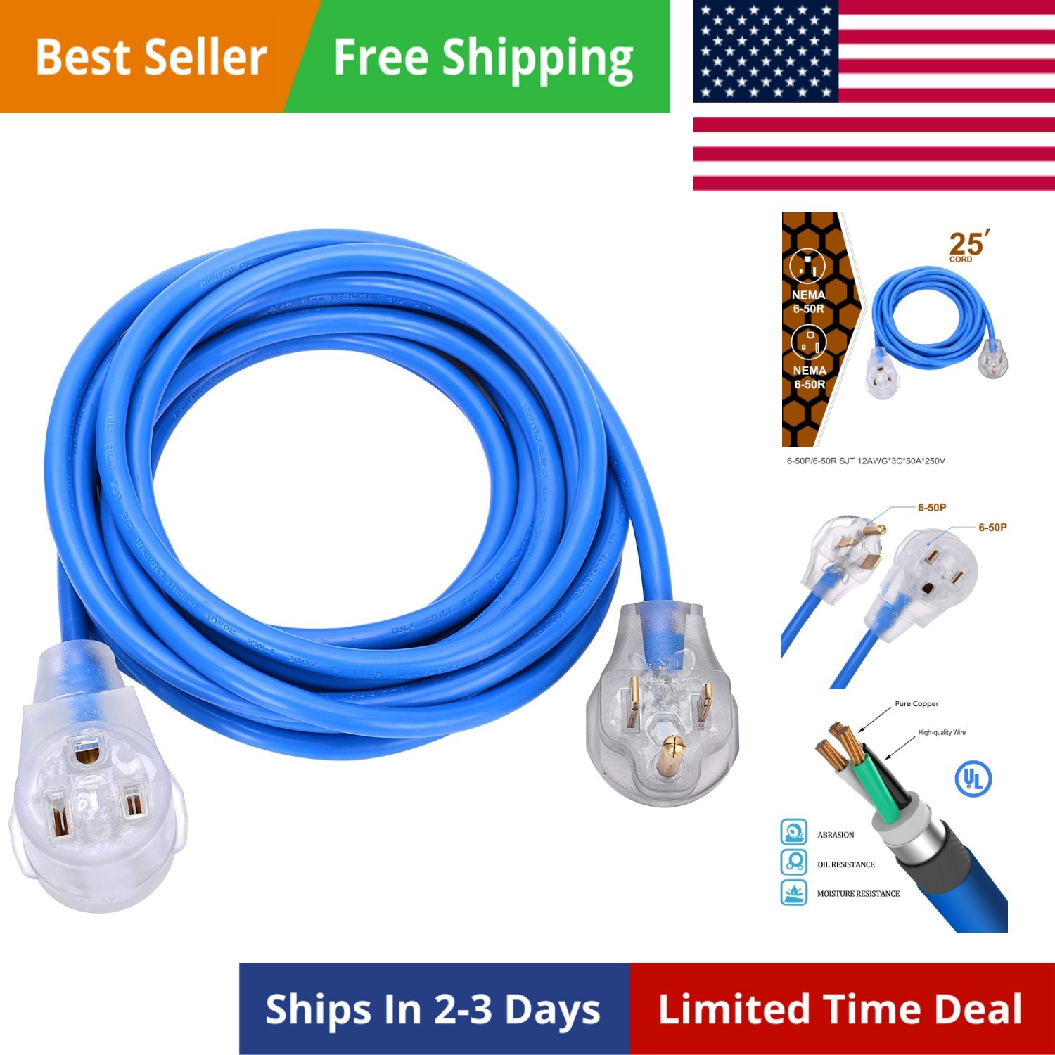 Welder Extension Cord, Heavy Duty 25 Feet 6-50 Nema R Plug Welding Cord with …