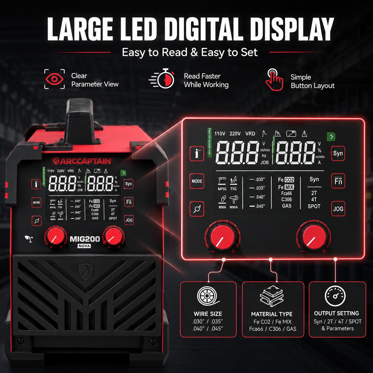 ARCCAPTAIN MIG200 NOVA 200Amp 6-in-1 MIG Welder 110V/220V Dual Voltage Welding