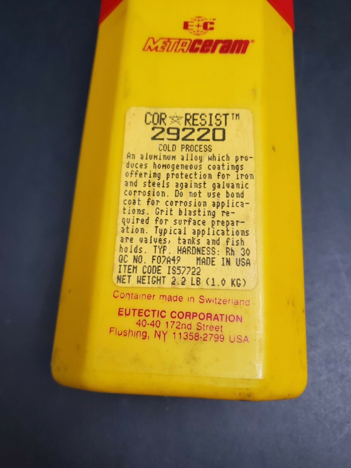 2.2lb Eutectic MetaCeram CorResist 29220 Thermal Spray Powder Galvanic Machinist