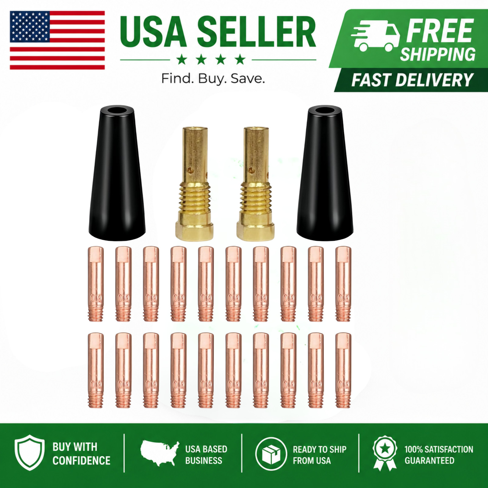 24pc Flux Core Gasless Welding Nozzle Tip Kit .030 MIG Welder Accessory
