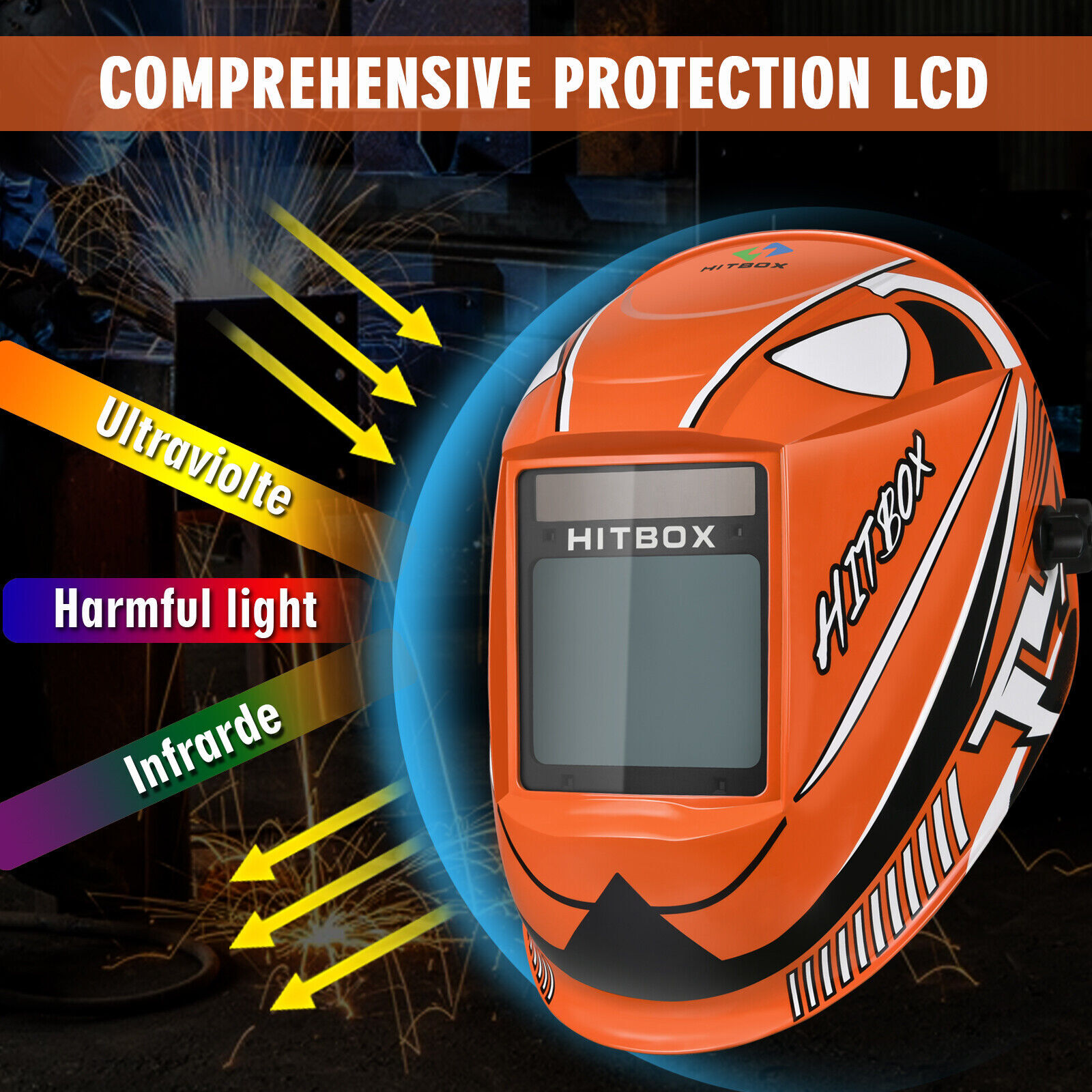 HITBOX Auto Darkeing Grinding MIG TIG ARC Welding Mask True Color Large View