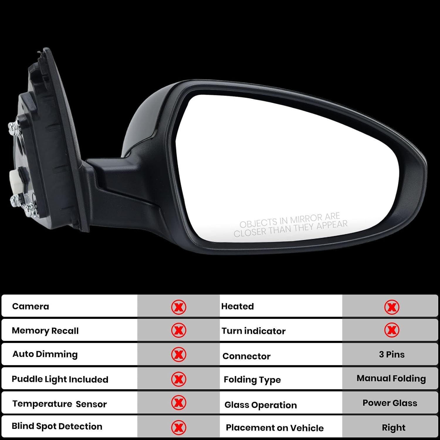 Right Passenger Side Mirror Compatible with 2019 2020 2021 2022 2023 2024 Kia Fo