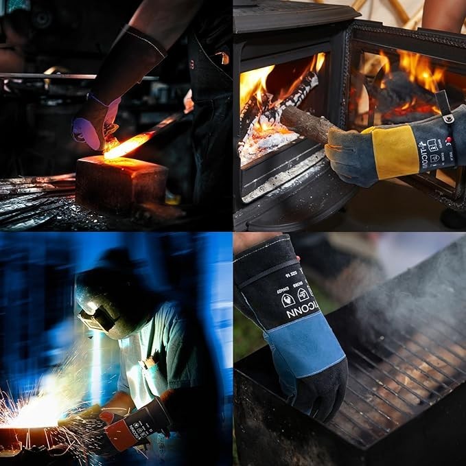 Welding Gloves, 1000°F Heat-Resistant Fireproof Leather Gloves for Welders Stick