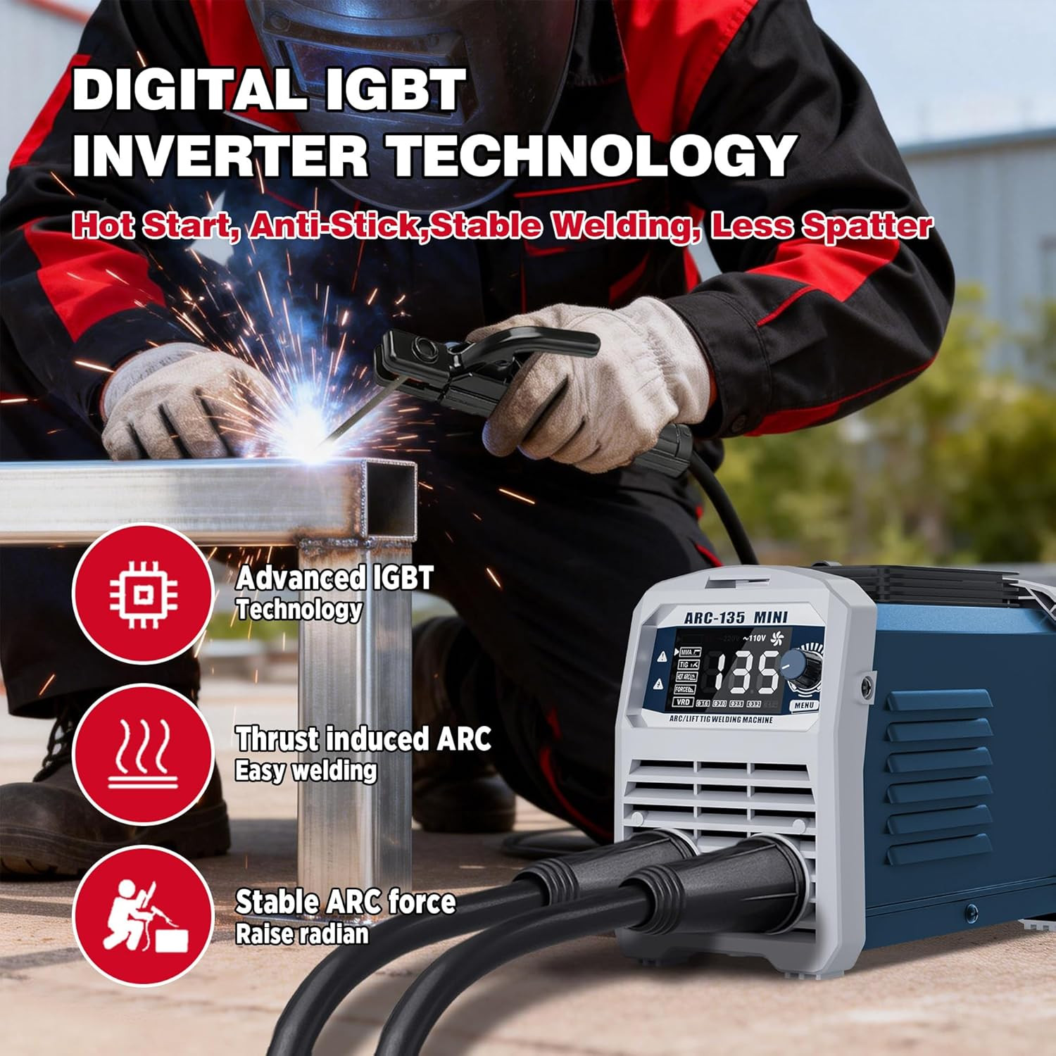 135A 110V Mini Stick Welder & Lift TIG 2-In-1 Portable Welding Machine | IGBT In