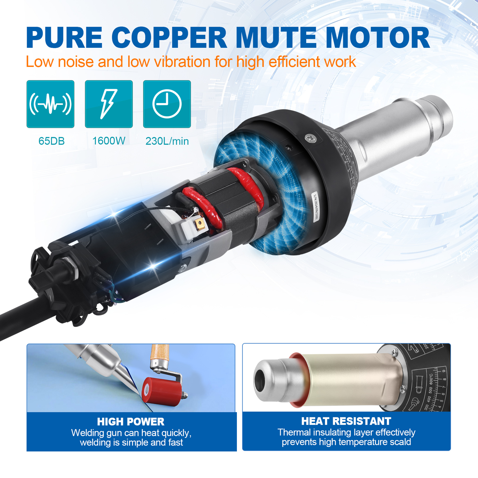 Hot Air Plastic Welder 1600W PVC TPO Vinyl Heat Gun Torch & 9 Accessories