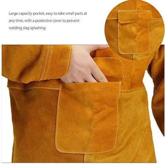 41.3in Flame-Resistant Welder Leather Jacket – Heavy Duty Protection for Welding
