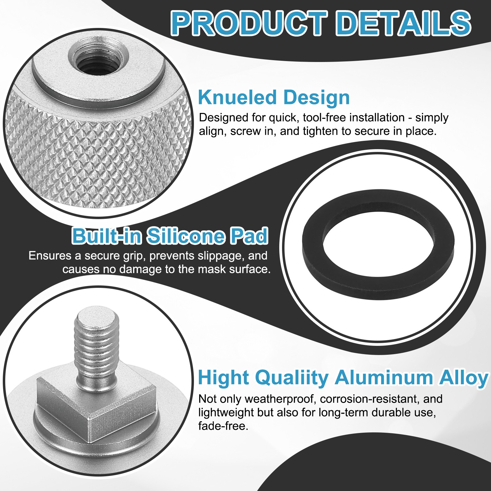 2Pcs Pipeliner Welding Hood Helmet Fasteners w Anti-Slip Rubber Cushion Silver