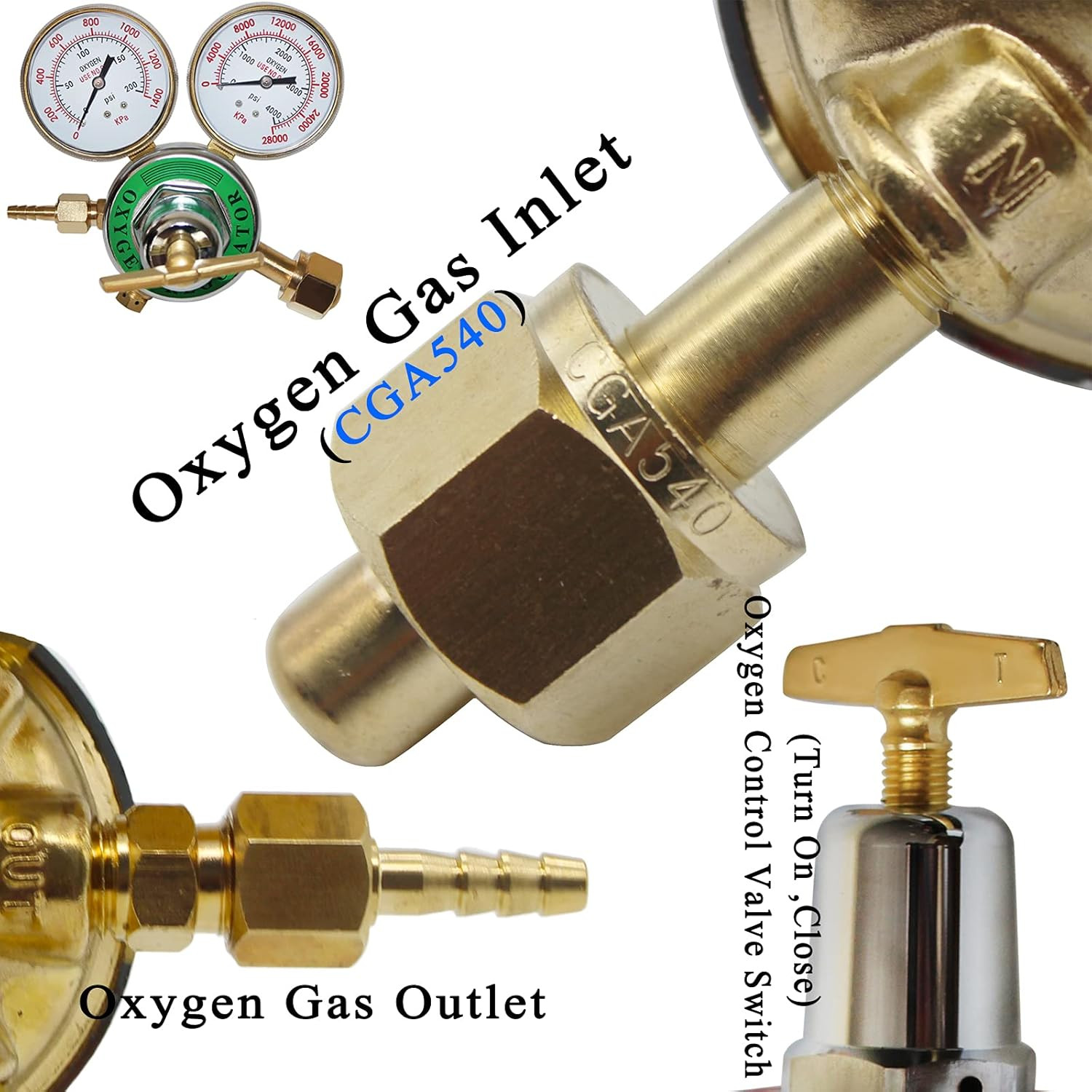 Heavy Duty Oxygen Regulator Full Brass Torch Kit Oxygen Tank Regulator Large Tan