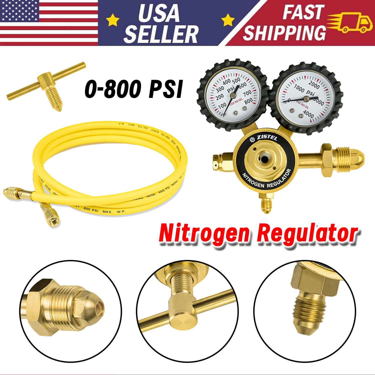New Nitrogen Gas Regulator 0-800 PSIG HVAC Purging, Pressure Charge with Hose US